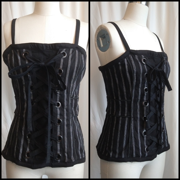 ❌SOLD Tripp Corset Striped XL Mall Goth Gothic Emo Punk Metal Rocker Pinup - Picture 3 of 9